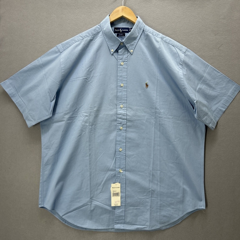 Ralph Lauren Blake Blue Button-Down Shirt Flesh Pony Short Sleeve Men's XL NEW